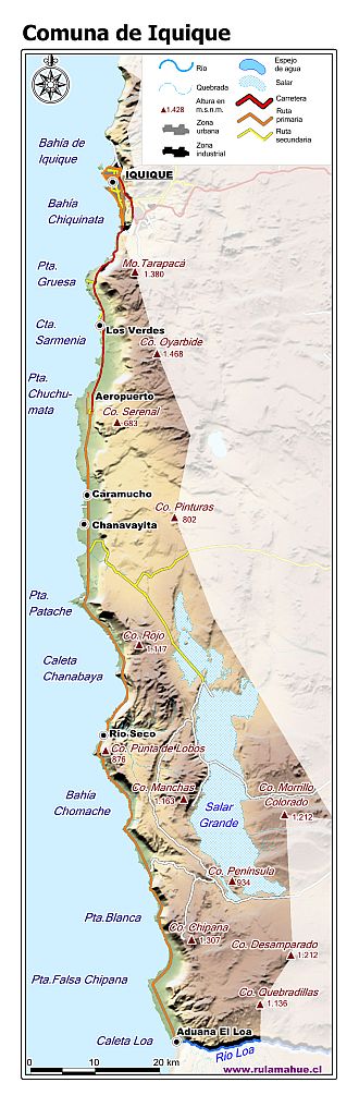 Mapa de la comuna de Iquique con fondo coloreado