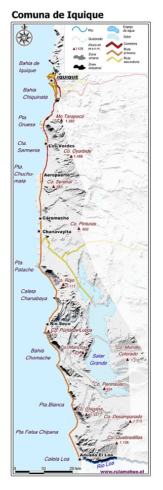 Mapa de la comuna de Iquique con fondo blanco sombreado
