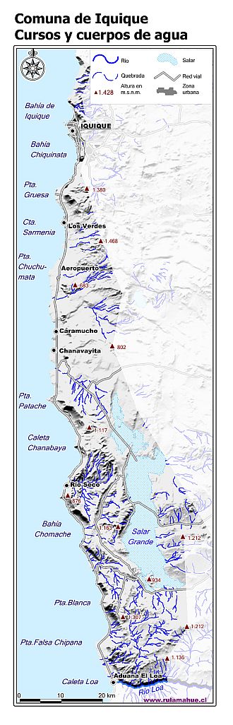 Mapa de la hidrografía de la comuna