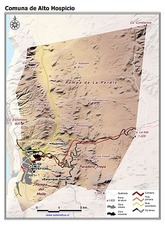 Mapa de la comuna de Alto Hospicio con fondo coloreado