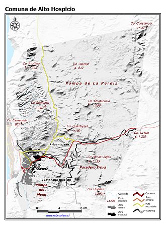 Mapa de la comuna de Alto Hospicio con fondo blanco sombreado