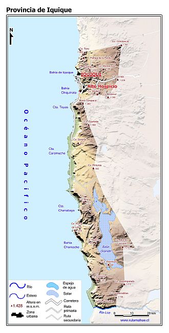 Mapa de la provincia de Iquique con fondo coloreado