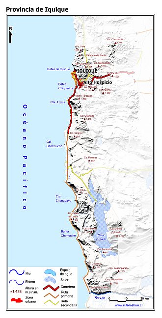 Mapa de la provincia de Iquique con fondo blanco sombreado