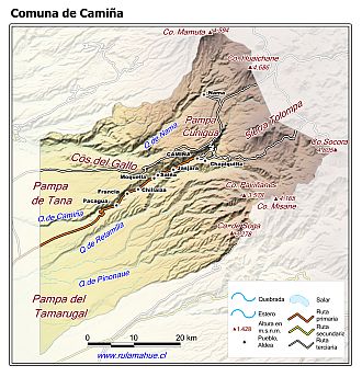 Mapa de la comuna de Camiña con fondo coloreado