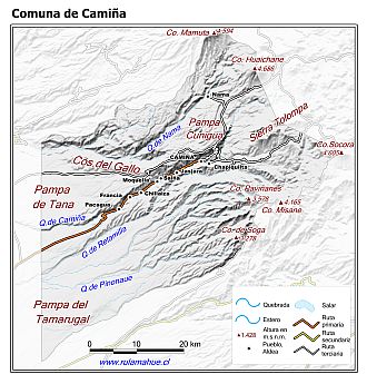 Mapa de la comuna de Camiña con fondo blanco sombreado