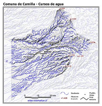 Mapa de la hidrografía de la comuna