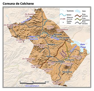 Mapa de la comuna de Colchane con fondo coloreado