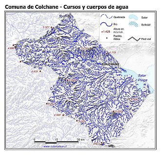 Mapa de la hidrografía de la comuna