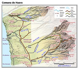 Mapa de la comuna de Huara con fondo coloreado