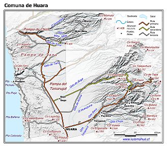 Mapa de la comuna de Huara con fondo blanco sombreado