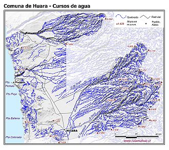 Mapa de la hidrografía de la comuna