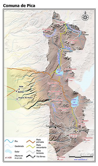 Mapa de la comuna de Pica con fondo coloreado
