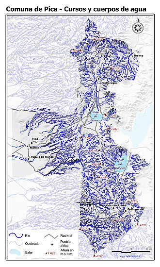 Mapa de la hidrografía de la comuna