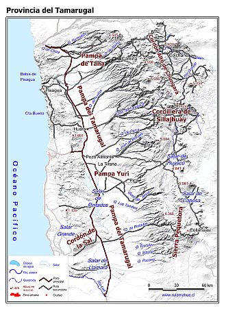 Mapa de la provincia de Tamarugal con fondo blanco sombreado