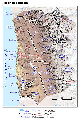 Mapa de la Región de Tarapacá con fondo coloreado