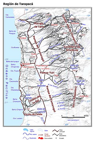 Mapa de la Región de Tarapacá con fondo blanco sombreado