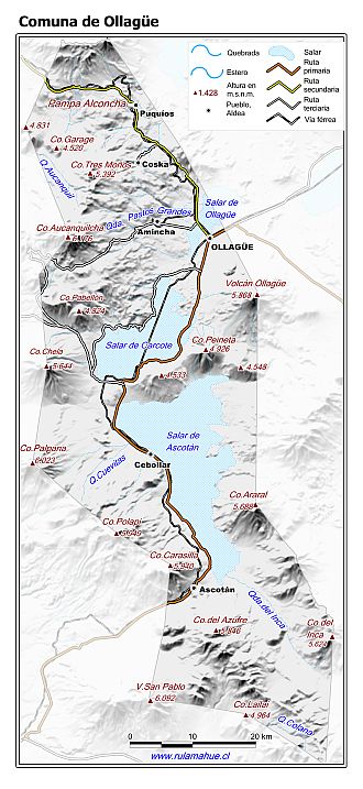 Mapa de la comuna de Ollagüe con fondo blanco sombreado