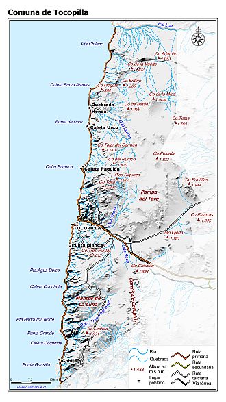 Mapa de la comuna de Tocopilla con fondo blanco sombreado