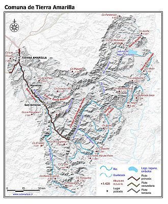 Mapa de la comuna de Tierra Amarilla con fondo blanco sombreado
