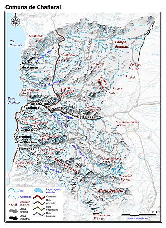 Mapa de la comuna de Chañaral con fondo blanco sombreado