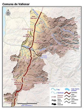 Mapa de la comuna de Vallenar con fondo coloreado