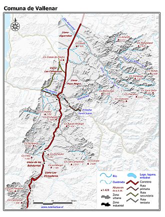 Mapa de la comuna de Vallenar con fondo blanco sombreado