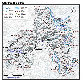 Mapa de la comuna de Vicuña con fondo blanco sombreado