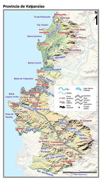 Mapa de la Provincia de Valparaíso con fondo coloreado