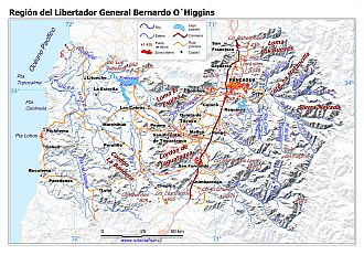 Mapa de la Región de O`Higgins con fondo blanco sombreado