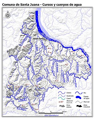 Mapa de la hidrografía de la comuna