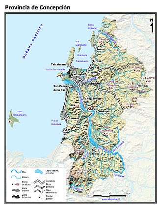 Mapa de la Provincia de Concepción con fondo coloreado