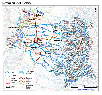 Mapa de la Provincia del Biobío con fondo gris sombreado