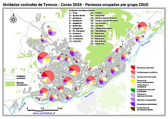 Mapa con graficos que indican la composición de las personas ocupadas por grupo CIUO