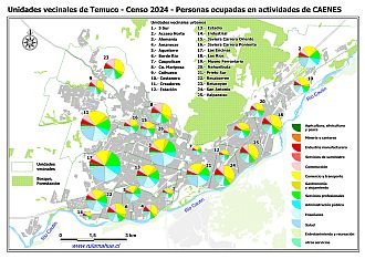 Mapa con graficos que indican la composición de las personas ocupadas por grupo CIUO