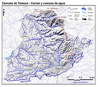 Mapa de la hidrografía de la comuna