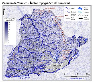 Mapa de la distribución del índice topográfico de humedad