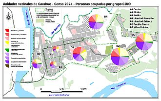 Mapa con graficos que indican la composición de las personas ocupadas por grupo CIUO