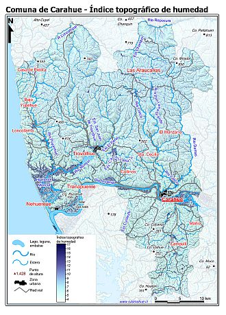 Mapa de la distribución del índice topográfico de humedad
