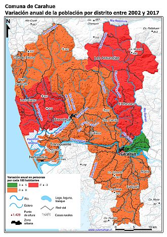 Mapa con la variación anual de la población entre los Censos Nacionales de Población y Vivienda de 2002 y 2017