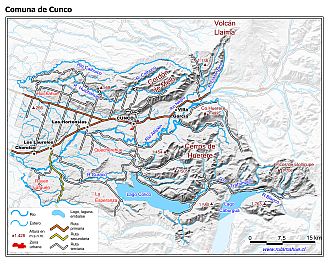 Mapa de la comuna de Cunco con fondo blanco sombreado