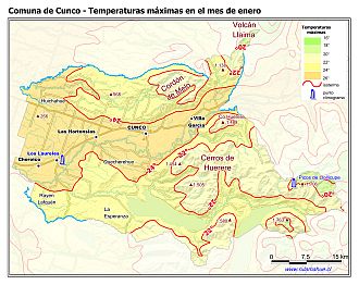 Mapa de las isotermas de las temperaturas máximas de enero