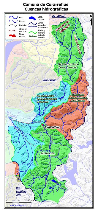 Mapa con de las cuencas hidrográficas de la comunas