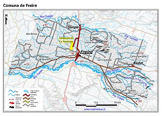Mapa de la comuna de Freire con fondo blanco sombreado