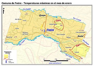 Mapa de las isotermas de las temperaturas máximas de enero