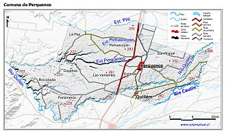 Mapa de la comuna de Perquenco con fondo blanco sombreado
