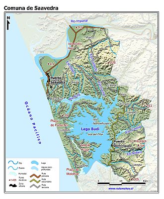 Mapa de la comuna de Saavedra con fondo coloreado