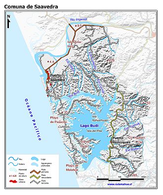 Mapa de la comuna de Saavedra con fondo blanco sombreado