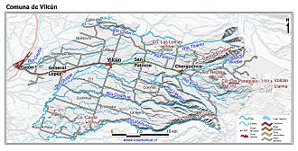 Mapa de la comuna de Vilcún con fondo blanco sombreado