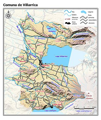 Mapa de la comuna de Villarrica con fondo coloreado