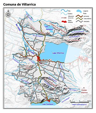 Mapa de la comuna de Villarrica con fondo blanco sombreado